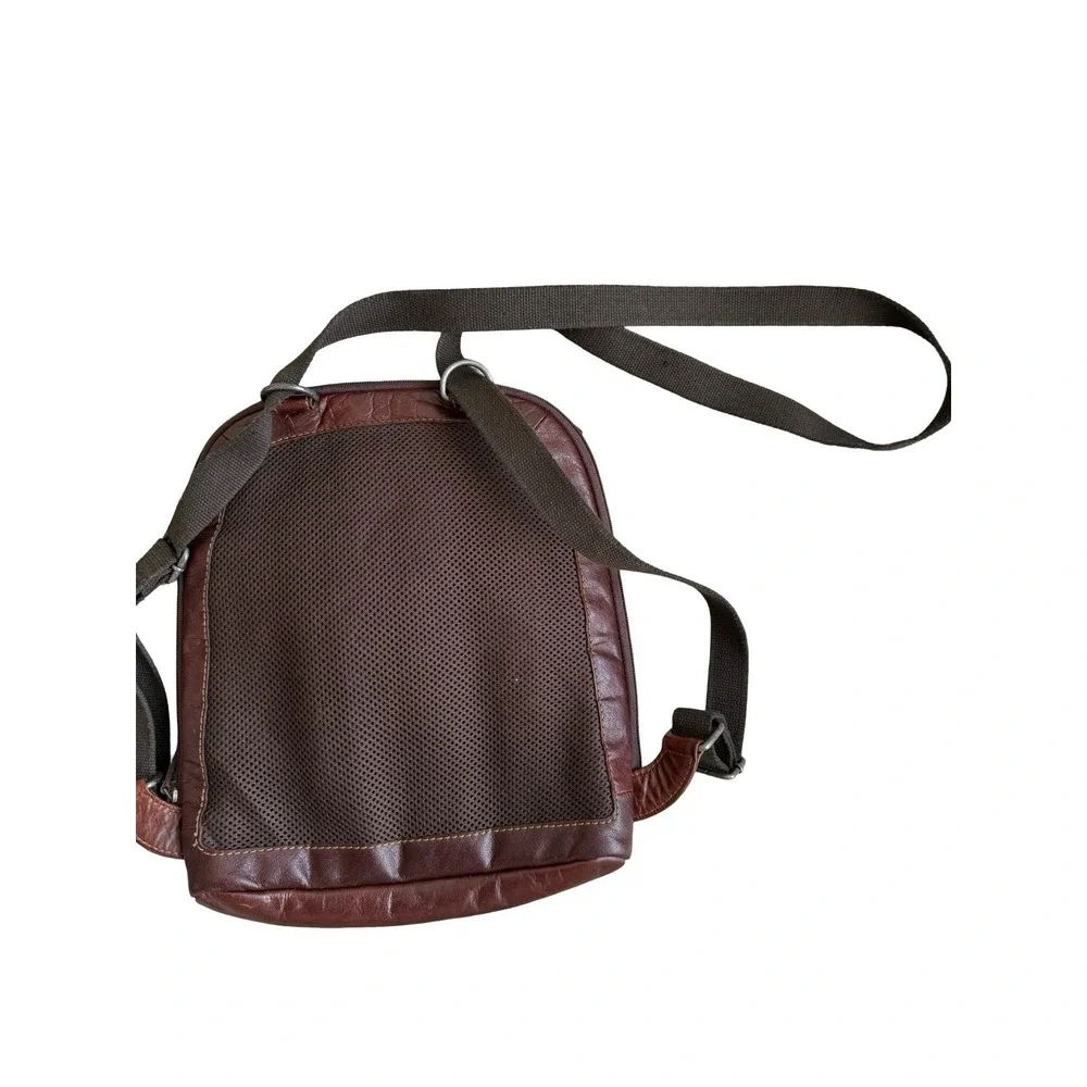 Jack‎ Georges Brown Zip Backpack Leather w/ Striped inside Pattern Men's